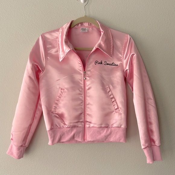 Grease pink ladies bomber jacket.  Size: Child large. spirit Halloween store. - Picture 1 of 7